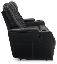 Load image into Gallery viewer, Center Point Black Reclining Sofa with Drop Down Table