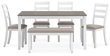 Load image into Gallery viewer, Stonehollow White/Gray Dining Table and Chairs with Bench (Set of 6)