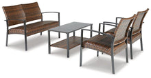 Load image into Gallery viewer, Zariyah Dark Brown Outdoor Love/Chairs/Table Set (Set of 4)