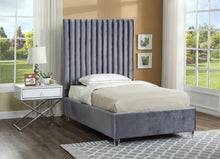 Load image into Gallery viewer, Candace Grey Velvet Twin Bed