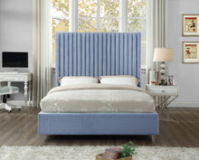 Load image into Gallery viewer, Candace Sky Blue Velvet Queen Bed