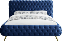 Load image into Gallery viewer, Delano Navy Velvet Queen Bed