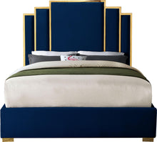 Load image into Gallery viewer, Hugo Navy Velvet Queen Bed
