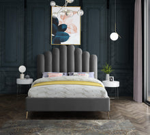 Load image into Gallery viewer, Lily Grey Velvet Queen Bed