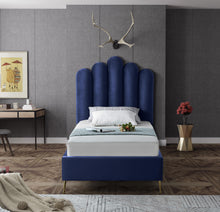 Load image into Gallery viewer, Lily Navy Velvet Twin Bed