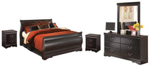 Load image into Gallery viewer, Huey Vineyard Black Queen Sleigh Bed with Mirrored Dresser and 2 Nightstands image