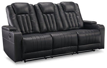 Load image into Gallery viewer, Center Point Black Reclining Sofa with Drop Down Table image