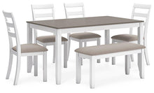Load image into Gallery viewer, Stonehollow White/Gray Dining Table and Chairs with Bench (Set of 6) image