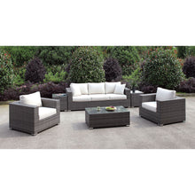 Load image into Gallery viewer, Somani Light Gray Wicker/Ivory Cushion Sofa + 2 Chairs + 2 End Tables + Coffee Table image