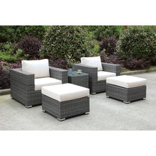 Load image into Gallery viewer, Somani Light Gray Wicker/Ivory Cushion 2 Chairs + 2 Ottomans + End Table image
