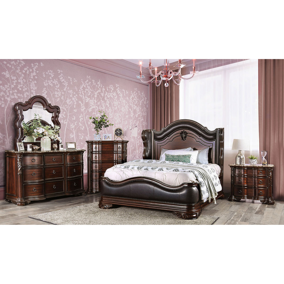 Arcturus Brown Cherry 5 Pc. Queen Bedroom Set w/ Chest – Island ...