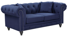 Load image into Gallery viewer, Chesterfield Navy Linen Loveseat image
