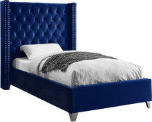 Load image into Gallery viewer, Aiden Navy Velvet Twin Bed image