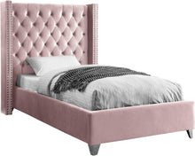 Load image into Gallery viewer, Aiden Pink Velvet Twin Bed image