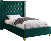 Load image into Gallery viewer, Barolo Green Velvet Twin Bed image