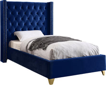 Load image into Gallery viewer, Barolo Navy Velvet Twin Bed image
