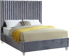 Load image into Gallery viewer, Candace Grey Velvet Queen Bed image