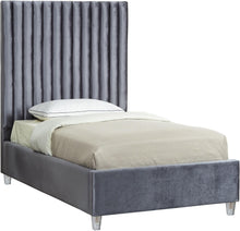 Load image into Gallery viewer, Candace Grey Velvet Twin Bed image