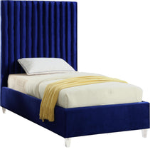 Load image into Gallery viewer, Candace Navy Velvet Twin Bed image