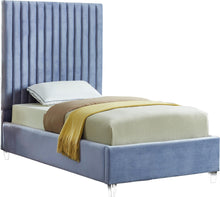 Load image into Gallery viewer, Candace Sky Blue Velvet Twin Bed image