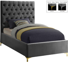 Load image into Gallery viewer, Cruz Grey Velvet Twin Bed image