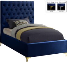 Load image into Gallery viewer, Cruz Navy Velvet Twin Bed image