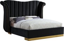 Load image into Gallery viewer, Flora Black Velvet Queen Bed (3 Boxes) image