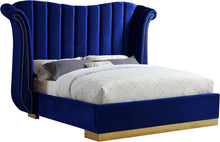 Load image into Gallery viewer, Flora Navy Velvet Queen Bed (3 Boxes) image