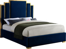Load image into Gallery viewer, Hugo Navy Velvet Queen Bed image