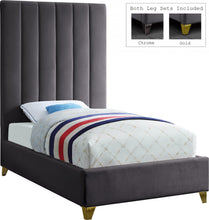 Load image into Gallery viewer, Via Grey Velvet Twin Bed image
