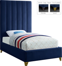 Load image into Gallery viewer, Via Navy Velvet Twin Bed image