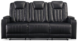 Center Point Black Reclining Sofa with Drop Down Table