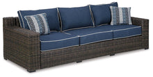 Load image into Gallery viewer, Grasson Lane Brown/Blue Outdoor Sofa, 2 Lounge Chairs and Coffee Table
