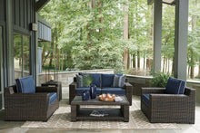 Load image into Gallery viewer, Grasson Lane Brown/Blue Outdoor Loveseat, 2 Lounge Chairs and Coffee Table
