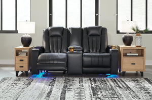 Center Point Black Reclining Loveseat with Console