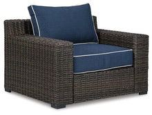 Load image into Gallery viewer, Grasson Lane Brown/Blue Outdoor Sofa, 2 Lounge Chairs and Coffee Table
