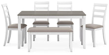 Load image into Gallery viewer, Stonehollow White/Gray Dining Table and Chairs with Bench (Set of 6)
