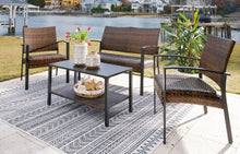Load image into Gallery viewer, Zariyah Dark Brown Outdoor Love/Chairs/Table Set (Set of 4)

