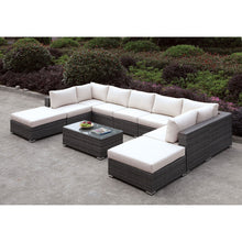 Load image into Gallery viewer, Somani Light Gray Wicker/Ivory Cushion U-Sectional + Coffee Table
