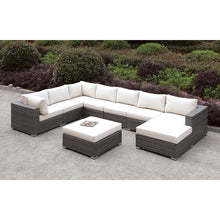 Load image into Gallery viewer, Somani Light Gray Wicker/Ivory Cushion U-Sectional + Ottoman
