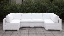 Load image into Gallery viewer, Somani Light Gray Wicker/Ivory Cushion L-Sectional + Coffee Table
