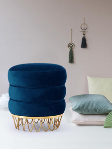 Revolve Navy Velvet Ottoman/Stool