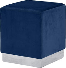 Load image into Gallery viewer, Jax Navy Velvet Ottoman/Stool
