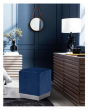 Load image into Gallery viewer, Jax Navy Velvet Ottoman/Stool
