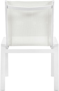 Nizuc White Mesh Waterproof Fabric Outdoor Patio Aluminum Mesh Dining Chair