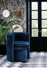 Load image into Gallery viewer, Selena Navy Velvet Accent Chair and Ottoman Set
