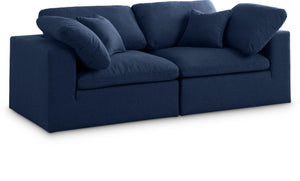 Serene Navy Linen Fabric Deluxe Cloud Modular Sofa