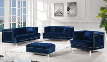 Load image into Gallery viewer, Lucas Navy Velvet Ottoman
