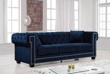 Load image into Gallery viewer, Bowery Navy Velvet Sofa
