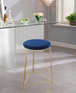 Tres Navy Velvet Counter Stool